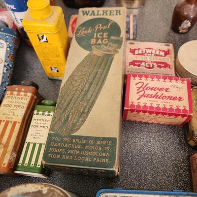 , Large Collectable Lot, Log Cabin, Powders, Ice bags, Dr Scholls , Ginger, Mennen's and More