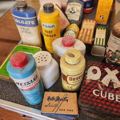 , Large Collectable Lot, Log Cabin, Powders, Ice bags, Dr Scholls , Ginger, Mennen's and More