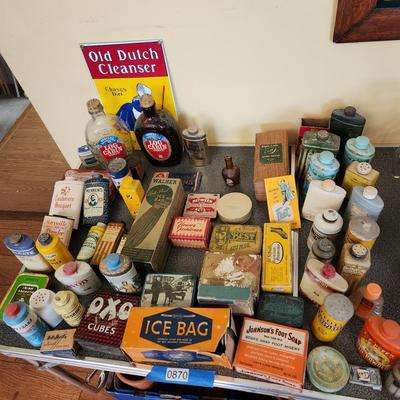 , Large Collectable Lot, Log Cabin, Powders, Ice bags, Dr Scholls , Ginger, Mennen's and More