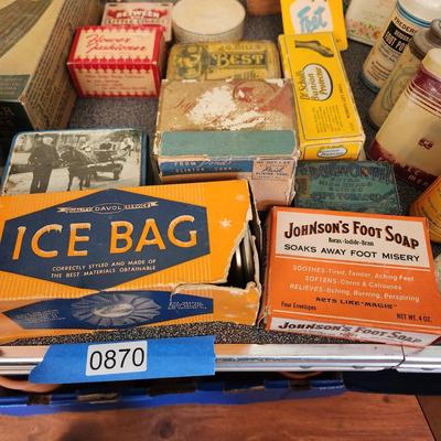 , Large Collectable Lot, Log Cabin, Powders, Ice bags, Dr Scholls , Ginger, Mennen's and More