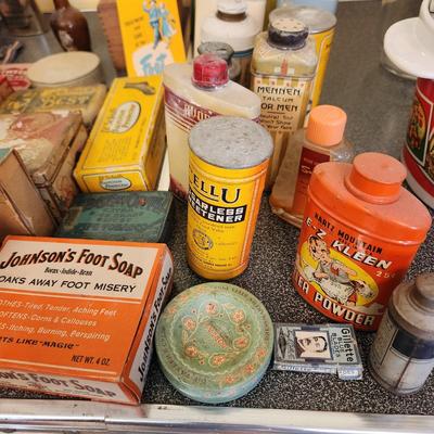 , Large Collectable Lot, Log Cabin, Powders, Ice bags, Dr Scholls , Ginger, Mennen's and More