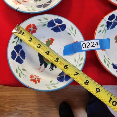 Lot of Enamelware Raised Letters Cans & 4 Chicken Bowls