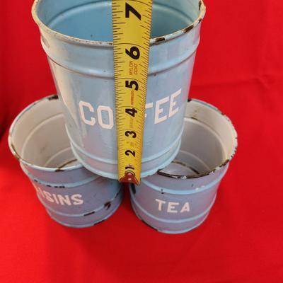 Lot of Enamelware Raised Letters Cans & 4 Chicken Bowls