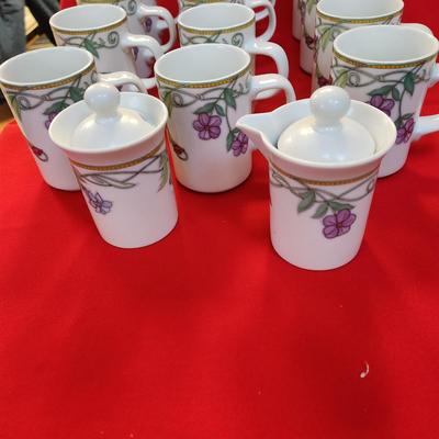 11 Dansk Tivoli Garden Mug Coffee Cups w Sugar & Creamer