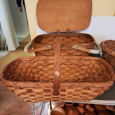 lot of 3 Baskets Picnic, Bicycle, Wood Handle