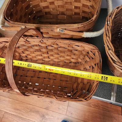 lot of 3 Baskets Picnic, Bicycle, Wood Handle