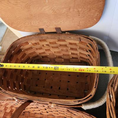 lot of 3 Baskets Picnic, Bicycle, Wood Handle