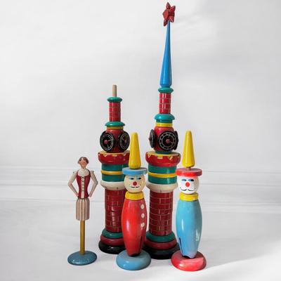 Vintage Wood Toy Figurines Lot - Swedish, French