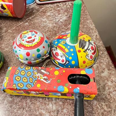 Vintage Metal Tin Toys Lot Ohio Art Noise Makers Jack in the Box