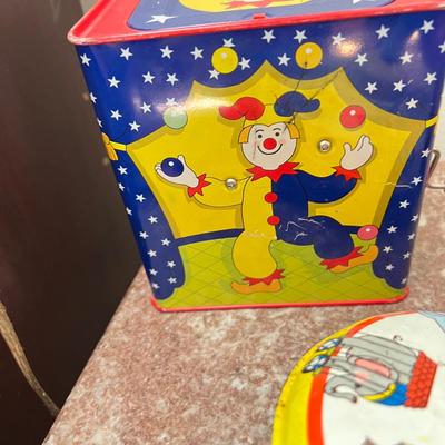 Vintage Metal Tin Toys Lot Ohio Art Noise Makers Jack in the Box