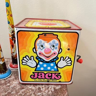 Vintage Metal Tin Toys Lot Ohio Art Noise Makers Jack in the Box