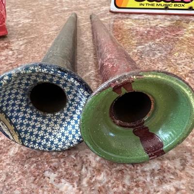 Vintage Metal Tin Toys Lot Ohio Art Noise Makers Jack in the Box