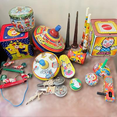 Vintage Metal Tin Toys Lot Ohio Art Noise Makers Jack in the Box