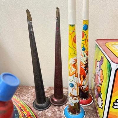 Vintage Metal Tin Toys Lot Ohio Art Noise Makers Jack in the Box