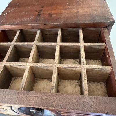 Antique Carved Wood Sewing Box, Drawers, Accessories
