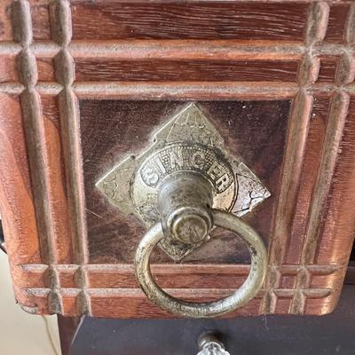 Antique Carved Wood Sewing Box, Drawers, Accessories
