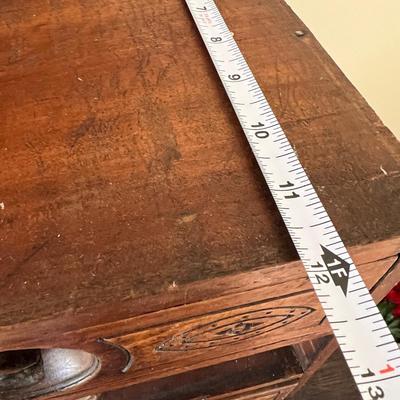 Antique Carved Wood Sewing Box, Drawers, Accessories