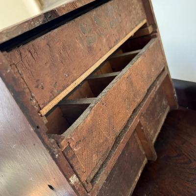 Antique Carved Wood Sewing Box, Drawers, Accessories