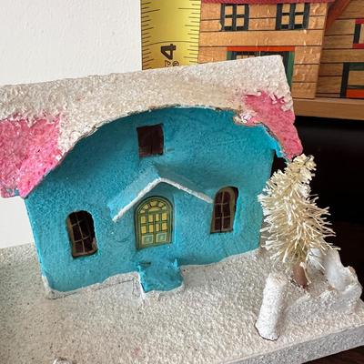 Vintage Wood Paper House Figurines - WWII, Japanes, Czech, Holiday