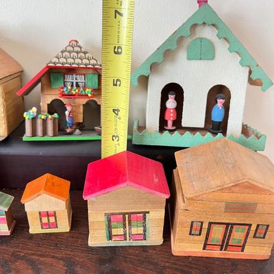Vintage Wood Paper House Figurines - WWII, Japanes, Czech, Holiday