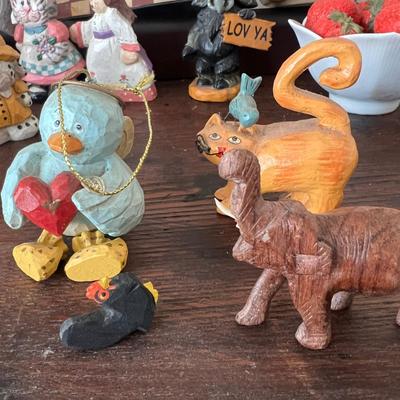 Kitch Carved Wood Ceramic Figurines Collectibles Lot