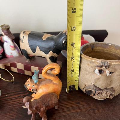 Kitch Carved Wood Ceramic Figurines Collectibles Lot
