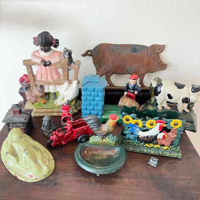 Decorative Cast Iron Lot - Banks, Figurines, Letter Holders