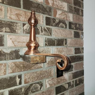 Copper fireplace accents.