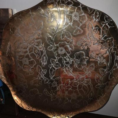 Gold etched floral platter