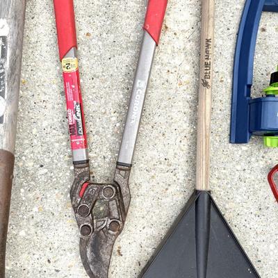 8 Piece Yard Tool Lot - Pole Pruner, Loppers, Axe, Shovel, Rake