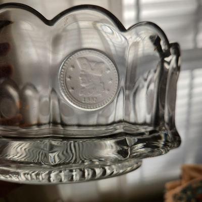 4 Pieces Fostoria Coin Glass Serving Bowls Oval Round Clear Scalloped Edge Frosted Coins