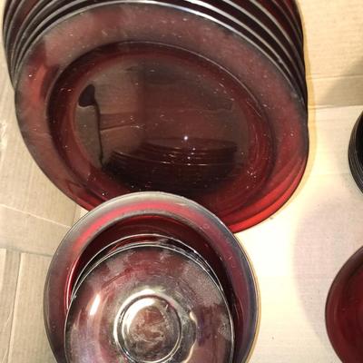 Set of red dishes.
