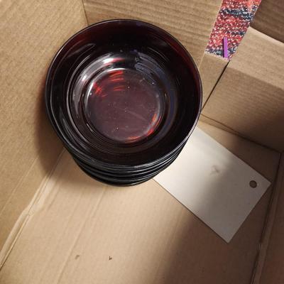 Set of red dishes.