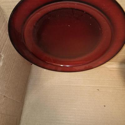 Set of red dishes.
