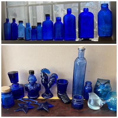 Big Lot Vintage Cobalt Blue Glass - Medicine, Figurines, Metal Tops (2 of 2)