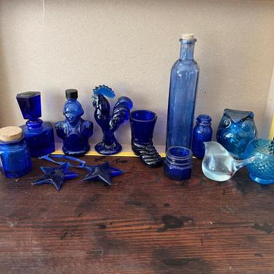 Big Lot Vintage Cobalt Blue Glass - Medicine, Figurines, Metal Tops (2 of 2)