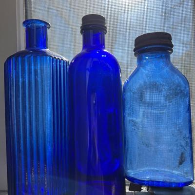 Big Lot Vintage Cobalt Blue Glass - Medicine, Figurines, Metal Tops (2 of 2)