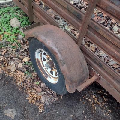 Pull Behind Trailer with Wood Floor and Metal Sides Flip Gate