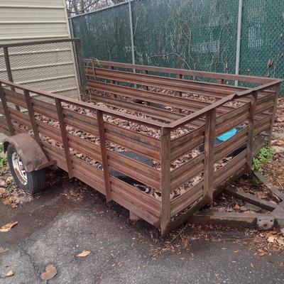 Pull Behind Trailer with Wood Floor and Metal Sides Flip Gate