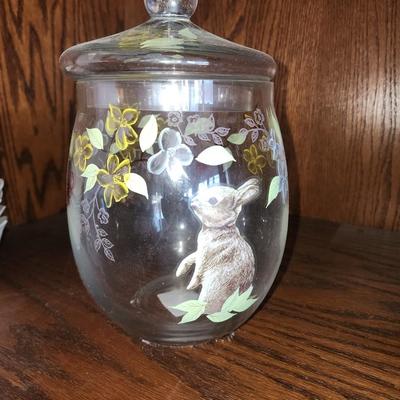 Glass rabbit jar.