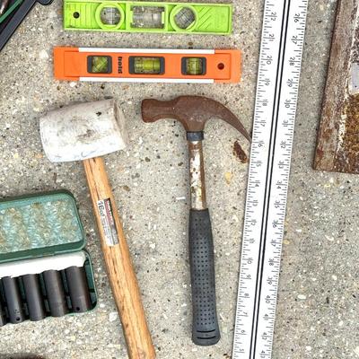 Toolbox Lot - Large Toolbox, T-Square, Levels, Saws, Socket Set