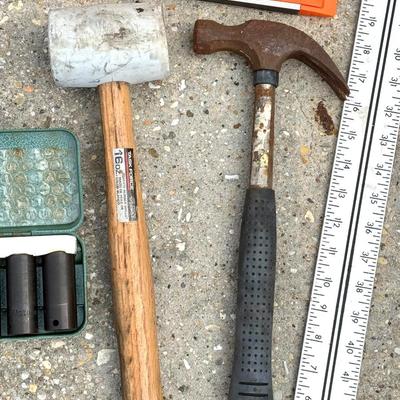 Toolbox Lot - Large Toolbox, T-Square, Levels, Saws, Socket Set