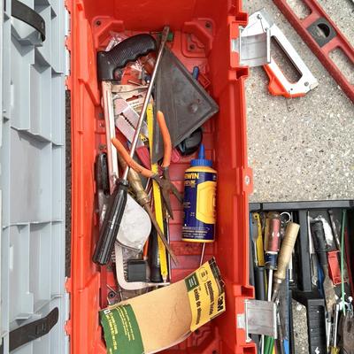 Toolbox Lot - Large Toolbox, T-Square, Levels, Saws, Socket Set