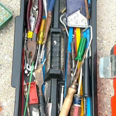 Toolbox Lot - Large Toolbox, T-Square, Levels, Saws, Socket Set