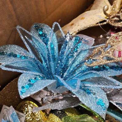 Box full of Glittery, Sequined Clip On Birds, Butterflies, and Flowers
