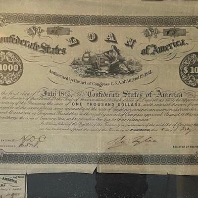 Framed US Civil War Era Loan Certificate