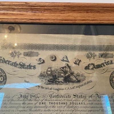 Framed US Civil War Era Loan Certificate