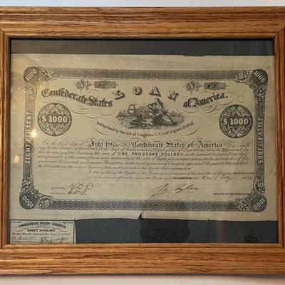 Framed US Civil War Era Loan Certificate