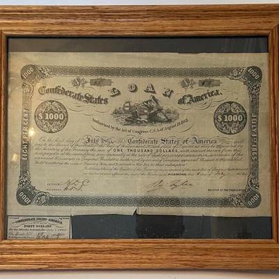 Framed US Civil War Era Loan Certificate