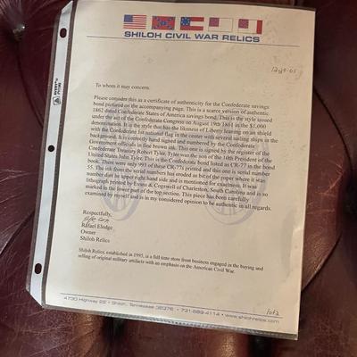 Framed US Civil War Era Loan Certificate